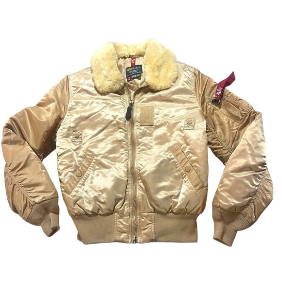 Alpha Industries Jacket Men Medium B-15 Flying Sz S Slim Fit Tan Faux Fur.